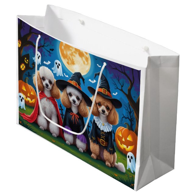 Poodle Dogs Pumpkin Halloween Funny Große Geschenktüte (Vorderseite Schrägansicht)