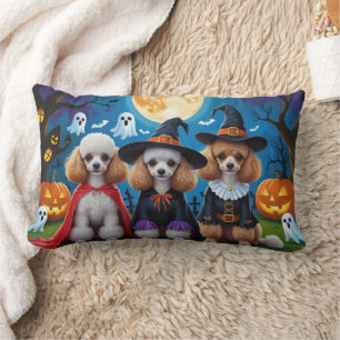 Poodle Dogs Pumpkin Halloween Funny Lendenkissen