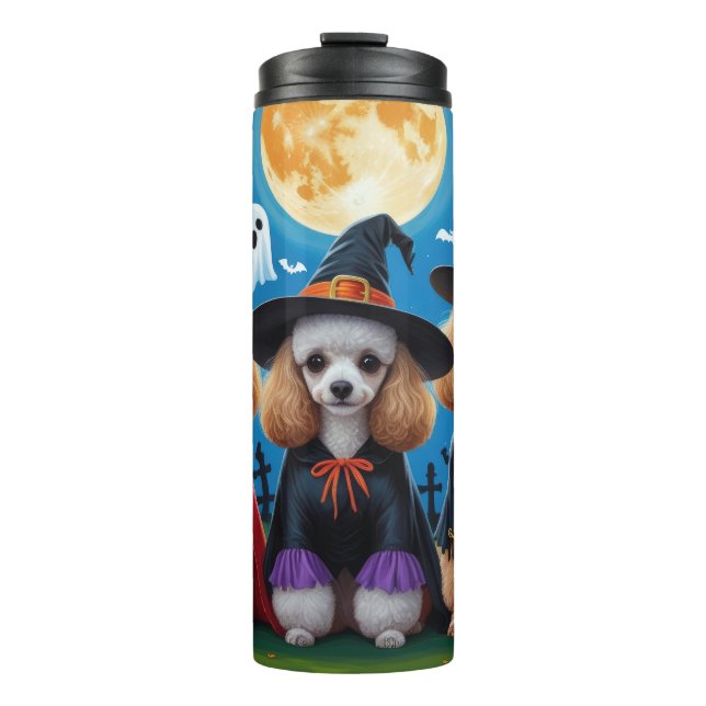 Poodle Dogs Pumpkin Halloween Funny Thermosbecher (Vorderseite)