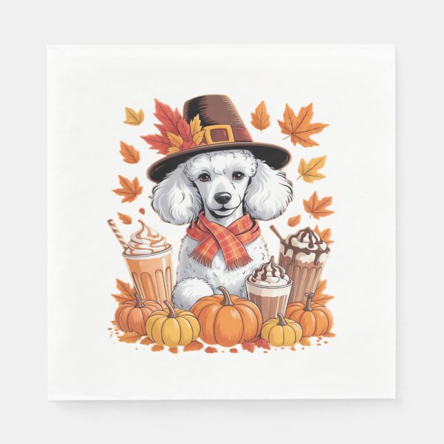 Poodle Erntedank Drinks Kaffee Herbstlaub Pump Serviette (Vorderseite)