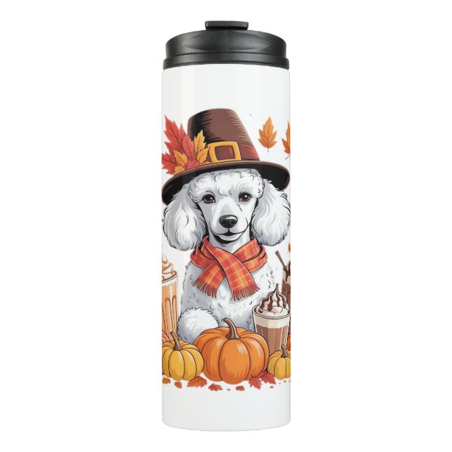 Poodle Erntedank Drinks Kaffee Herbstlaub Pump Thermosbecher (Vorderseite)