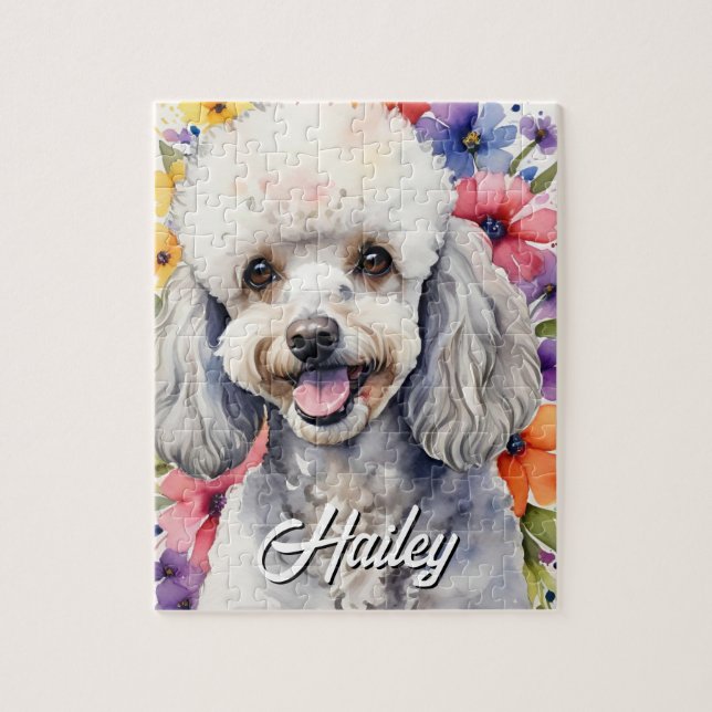 Poodle Family Dog Watercolor Floral Colorful Puzzle (Vertikal)