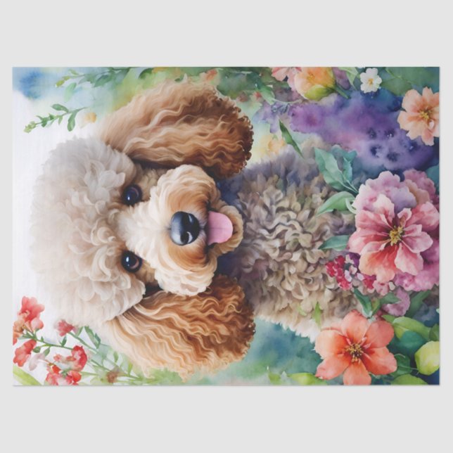 Poodle farbenfrohe Blume Aquarell Seidenpapier (Vorderseite)