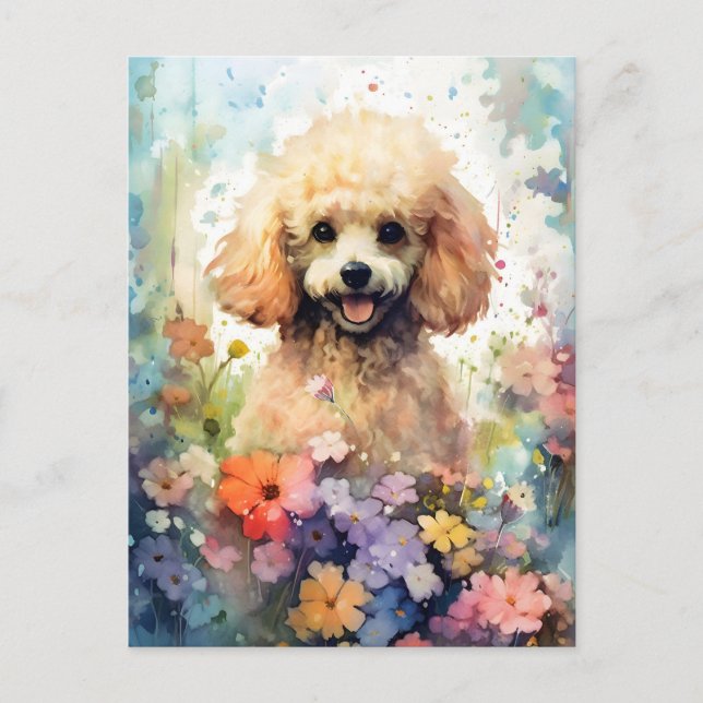 Poodle farbige Aquarellbilder Postkarte (Vorderseite)
