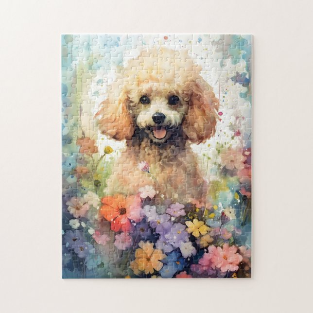 Poodle farbige Aquarellbilder Puzzle (Vertikal)