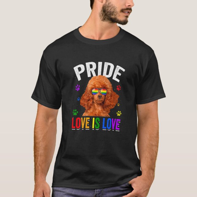 Poodle Gay Pride Lgbt Rainbow Flag Hund T-Shirt (Vorderseite)