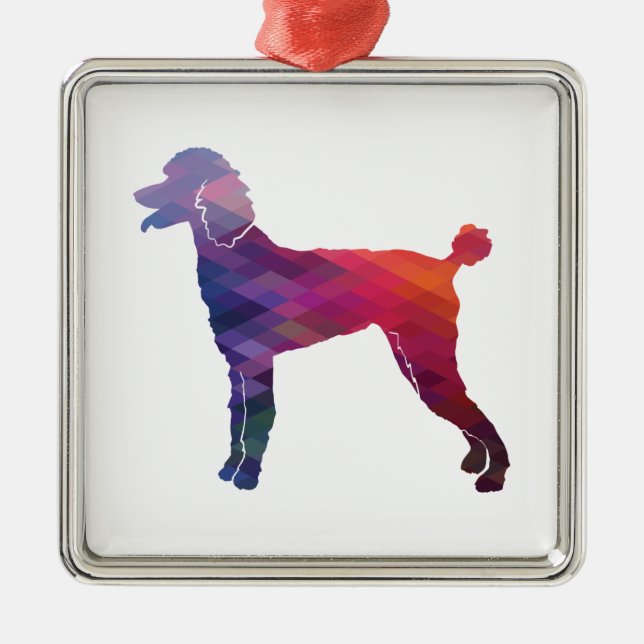 Poodle Geo Silhouette Lila Ornament Aus Metall (Vorne)