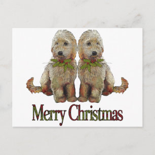 Poodle, Golden Doodle Couple Weihnachten: Kunst Feiertagspostkarte