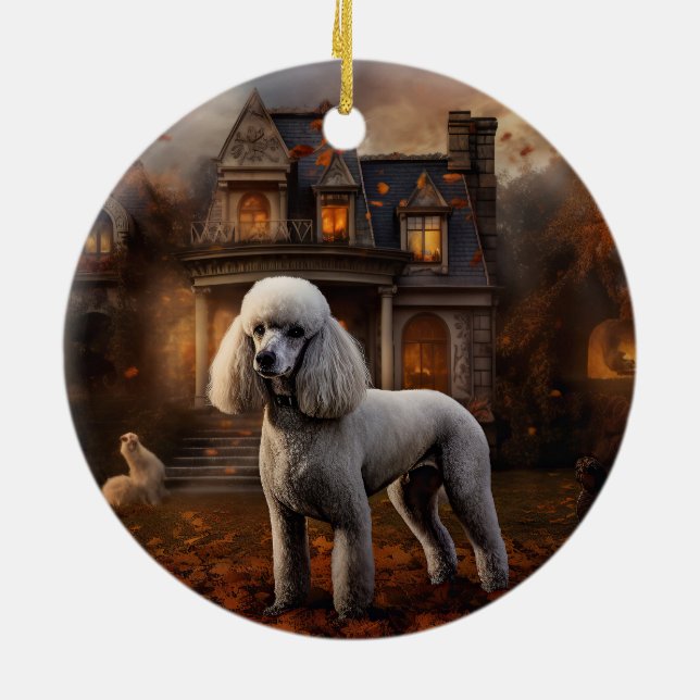 Poodle Halloween Beängstigend Keramik Ornament (Hinten)