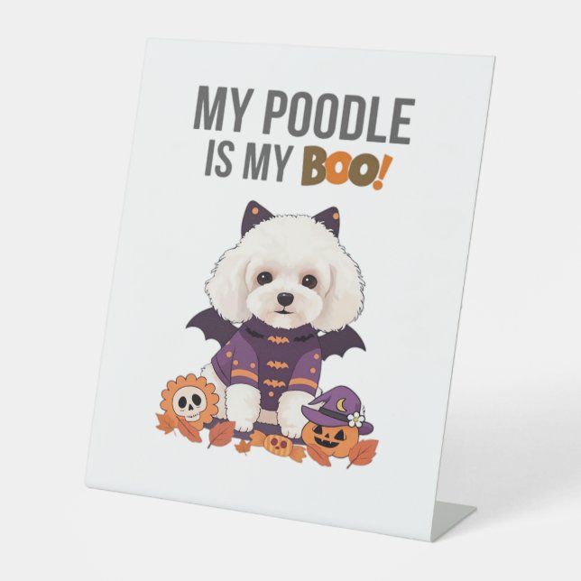 Poodle Halloween Kostüm Mein Poodle ist mein Boots Sockelschild (Vorderseite)