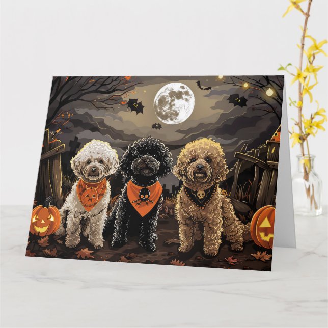 Poodle Halloween Spooky Karte (Gelbe Blume)