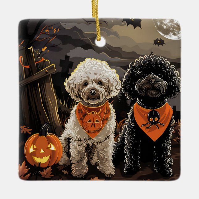 Poodle Halloween Spooky Keramikornament (Vorderseite)