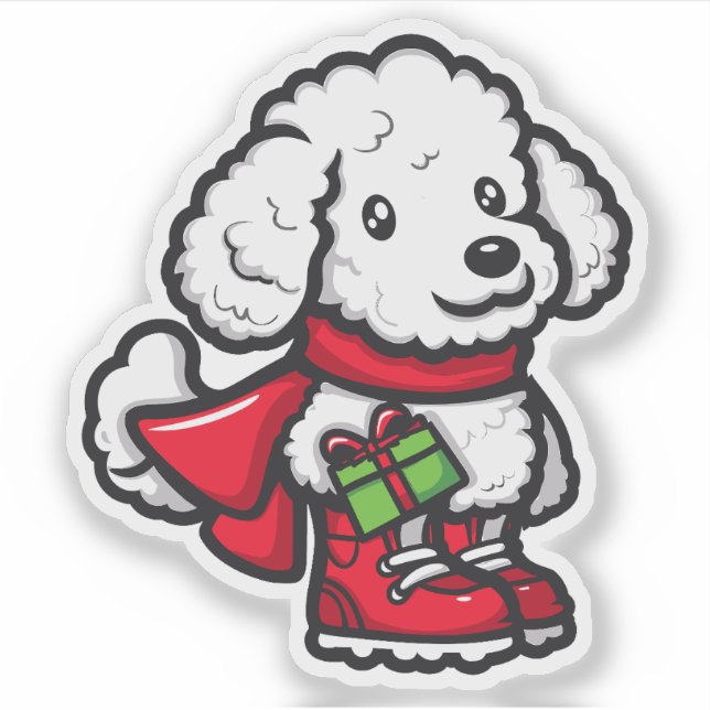 Poodle hält ein Weihnachtsgeschenk Aufkleber (Vorderseite)
