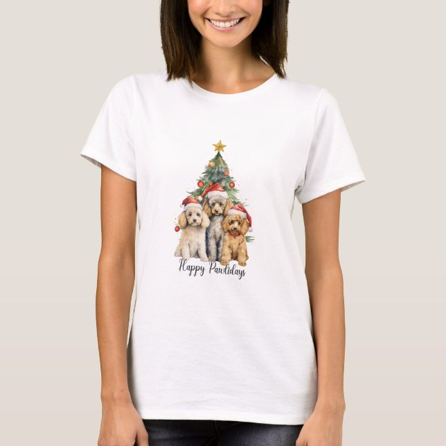 Poodle Happy Pawlidays T-Shirt (Vorderseite)