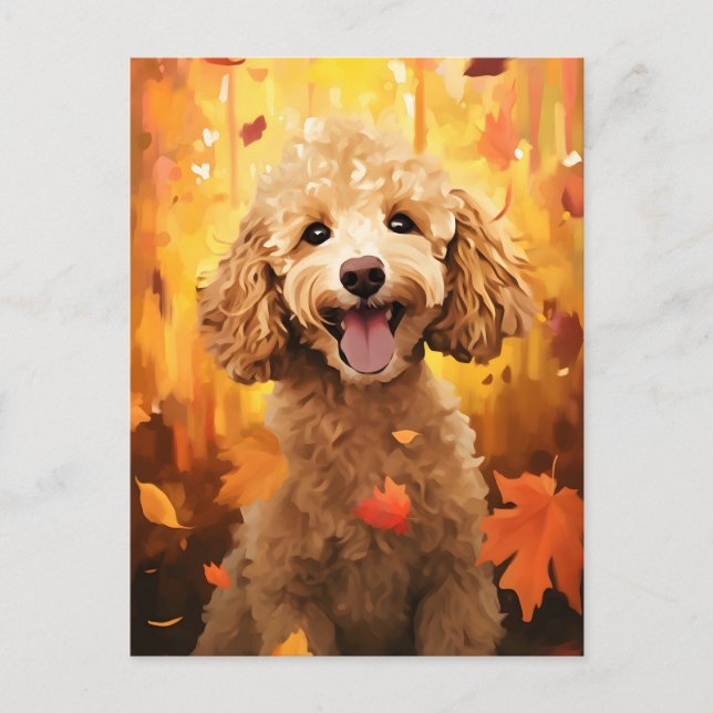 Poodle Herbst Erntedank Postkarte (Vorderseite)