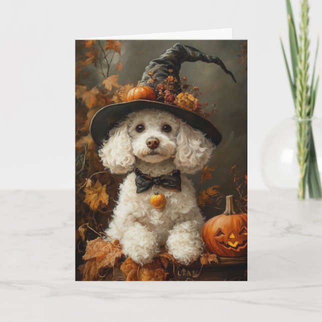 Poodle Hexe Halloween Feiertagskarte (Vorderseite)
