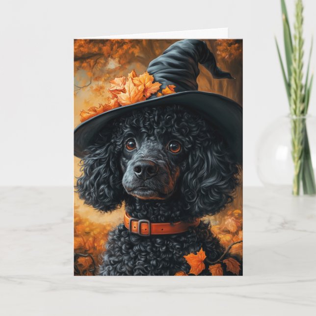 Poodle Hexe Halloween Feiertagskarte (Vorderseite)