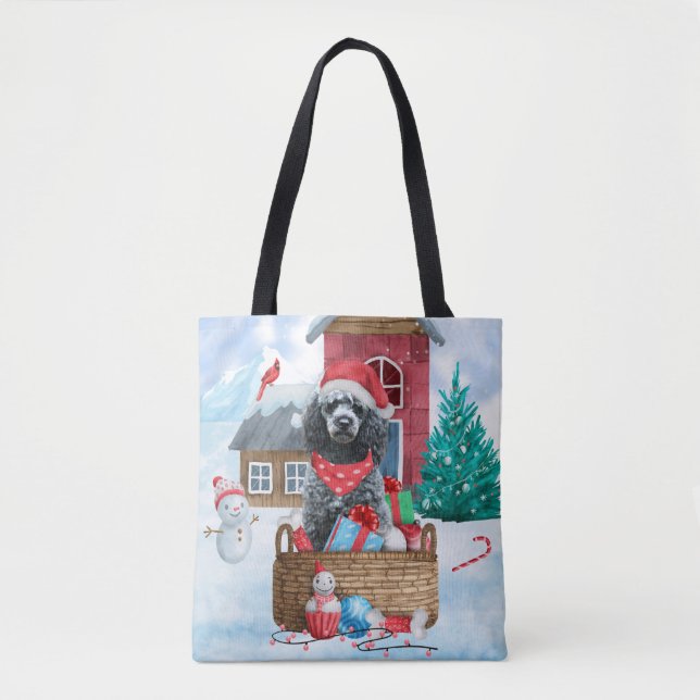 Poodle Hund im Schnee Weihnachtshaus (Vorderseite)
