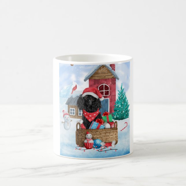 Poodle Hund im Schnee Weihnachtshaus Kaffeetasse (Mittel)