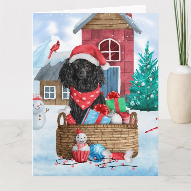 Poodle Hund im Schnee Weihnachtshaus Karte (Vorderseite)