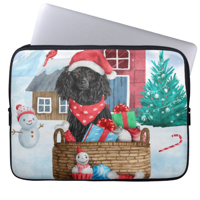 Poodle Hund im Schnee Weihnachtshaus Laptopschutzhülle (Vorderseite)