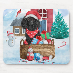 Poodle Hund im Schnee Weihnachtshaus Mousepad