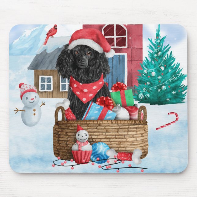Poodle Hund im Schnee Weihnachtshaus Mousepad (Vorne)