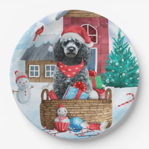 Poodle Hund im Schnee Weihnachtshaus Pappteller