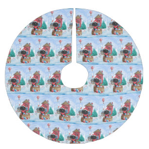 Poodle Hund im Schnee Weihnachtshaus Polyester Weihnachtsbaumdecke