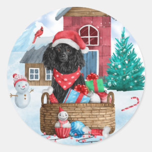 Poodle Hund im Schnee Weihnachtshaus Runder Aufkleber
