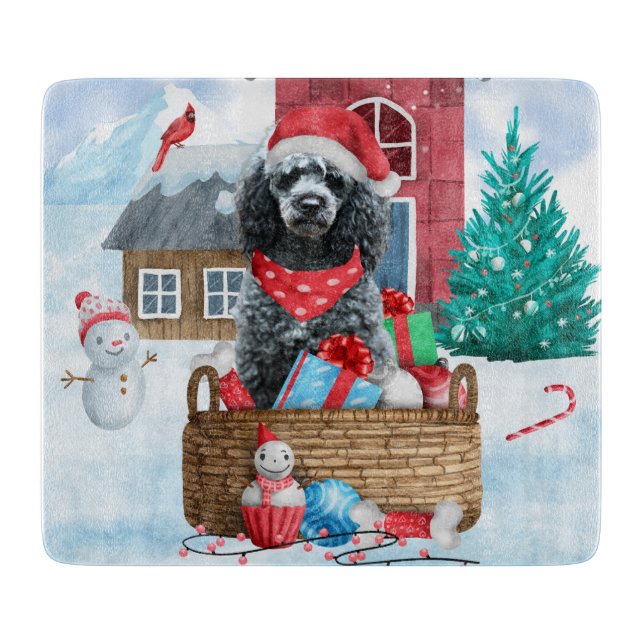 Poodle Hund im Schnee Weihnachtshaus Schneidebrett (Vorderseite)