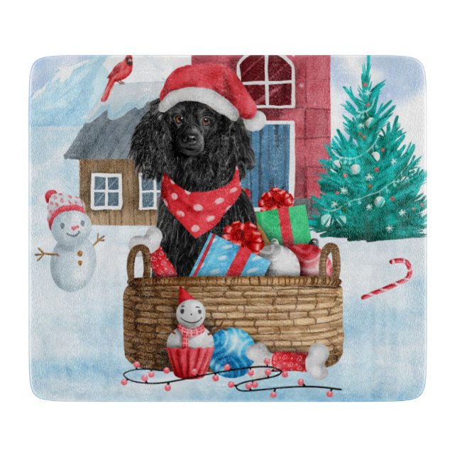 Poodle Hund im Schnee Weihnachtshaus Schneidebrett (Vorderseite)