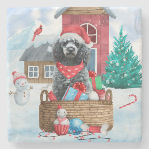 Poodle Hund im Schnee Weihnachtshaus Steinuntersetzer