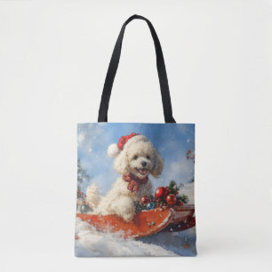Poodle Hund in Sledge Lass es Schnee Weihnachten