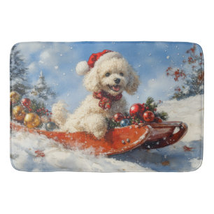 Poodle Hund in Sledge Lass es Schnee Weihnachten Badematte