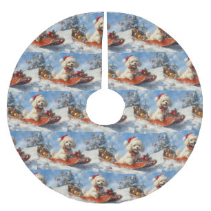 Poodle Hund in Sledge Lass es Schnee Weihnachten Polyester Weihnachtsbaumdecke