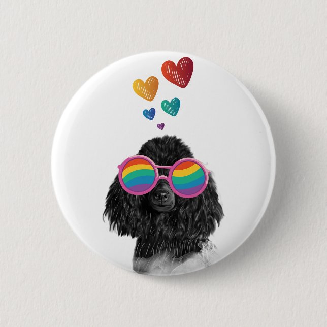 Poodle Hund mit Herzchen Valentinstag Button (Vorderseite)