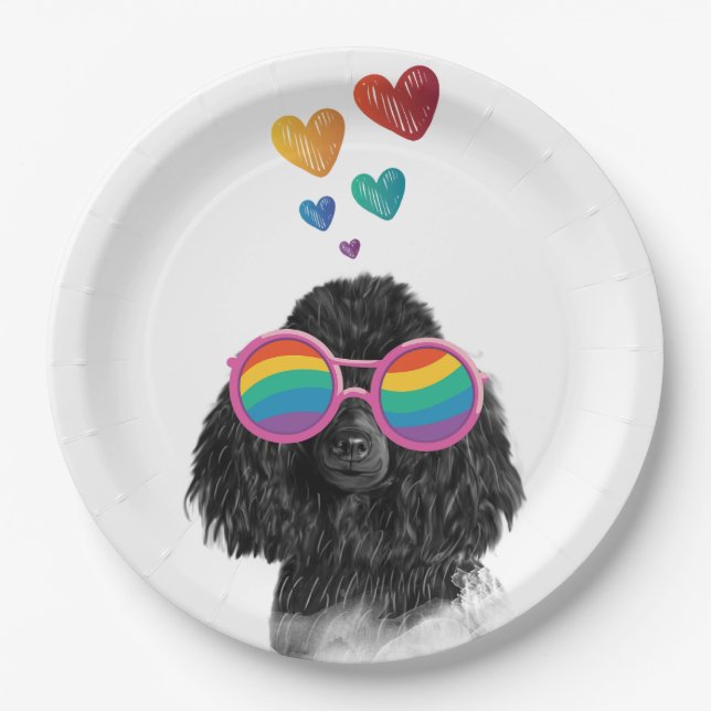 Poodle Hund mit Herzchen Valentinstag Pappteller (Vorderseite)