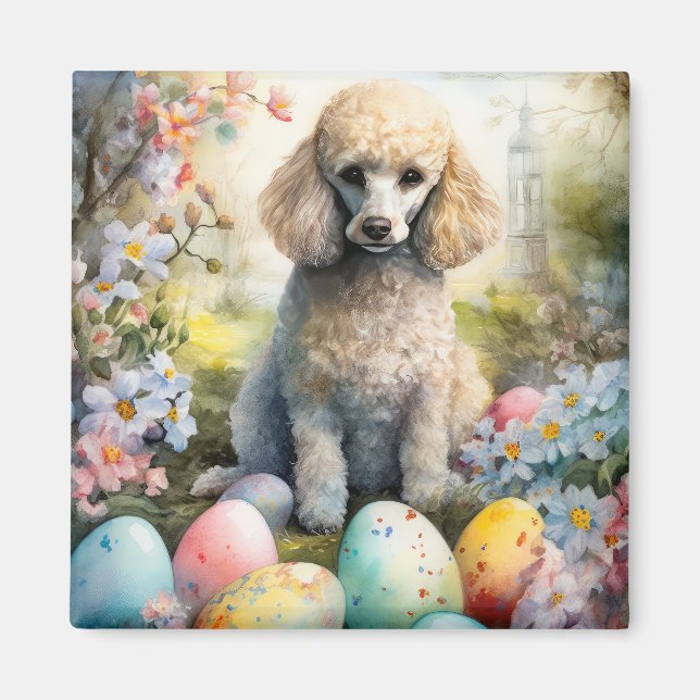 Poodle Hund mit Ostereiern Urlaub Magnet (Vorne)