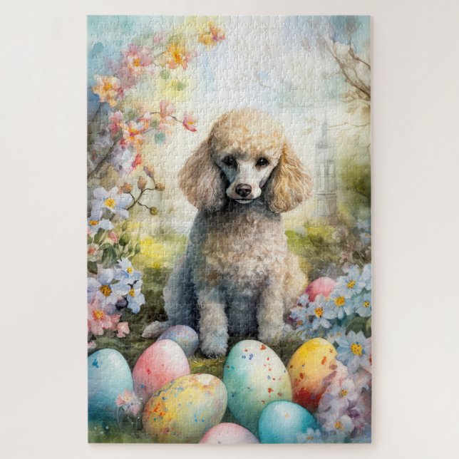 Poodle Hund mit Ostereiern Urlaub Puzzle (Vertikal)