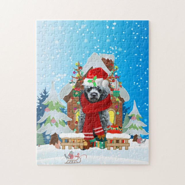Poodle Hund mit Weihnachtsgeschenken Puzzle (Vertikal)