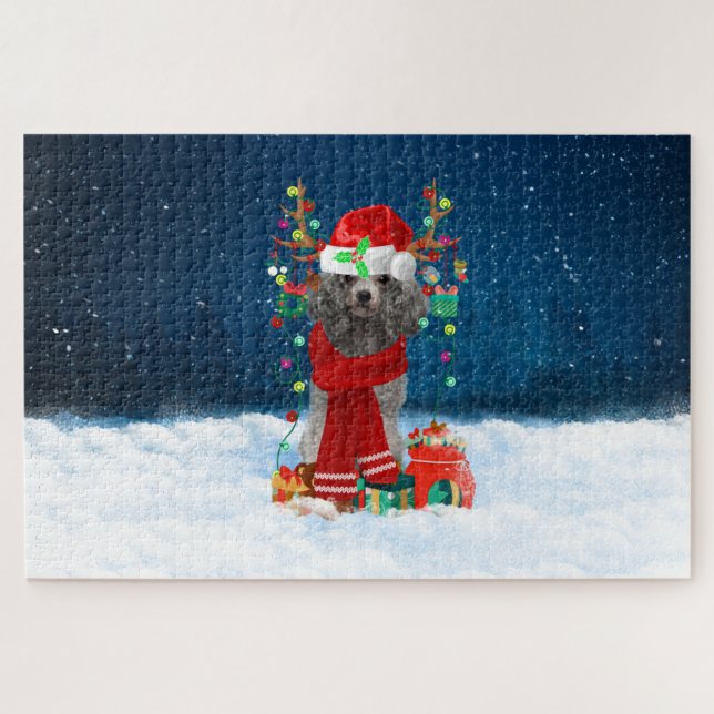 Poodle Hund mit Weihnachtsgeschenken Puzzle (Horizontal)