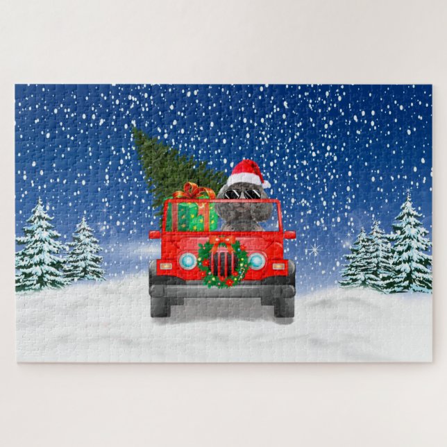 Poodle Hund mit Weihnachtsgeschenken Puzzle (Horizontal)