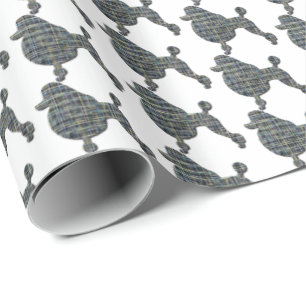 Poodle Hund Silhouette Gelb & Blau Gitter Weiß Geschenkpapier