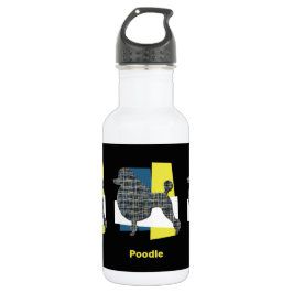 Poodle Hund Silhouette Gelb & Blau Grid Edelstahlflasche