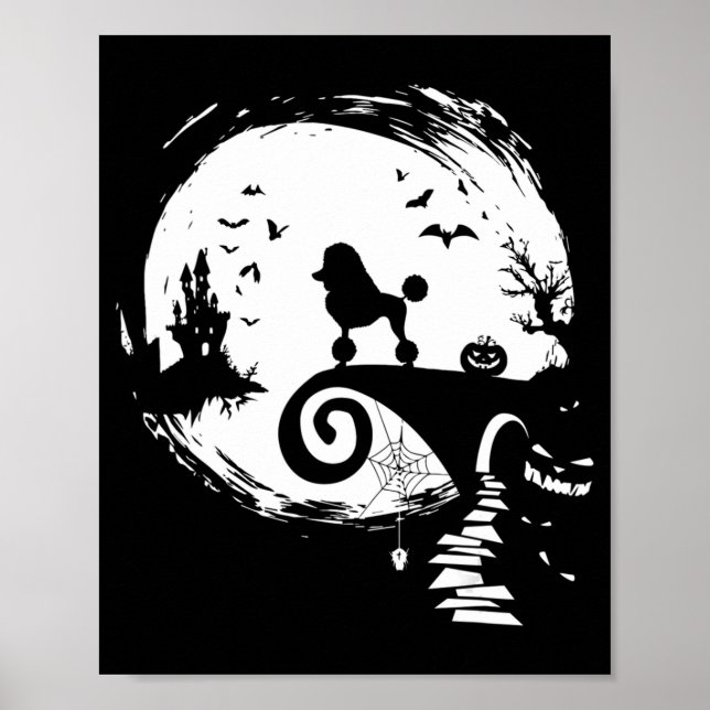 Poodle Hund und Mond Halloween Kostüm Hund Lover F Poster (Vorne)