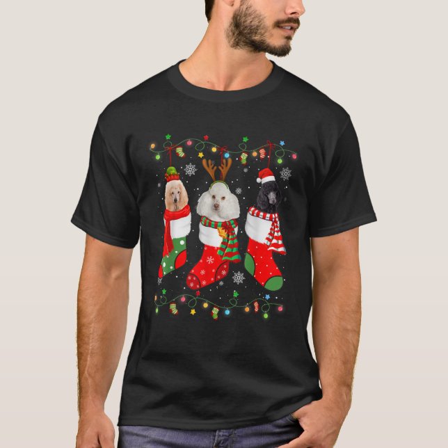 Poodle Hund Weihnachtssocken Weihnachtsmannmütze X T-Shirt (Vorderseite)