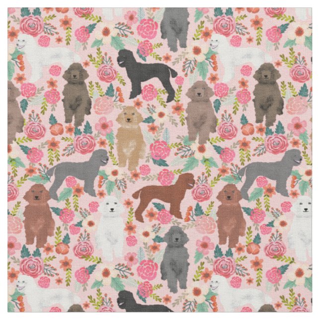 Poodle-Hunde Vintage Blumen pink Stoff (Nahaufnahme)