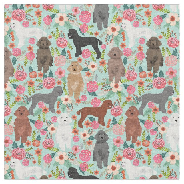 Poodle Hunde Vintage Blumenzwerge Stoff (Nahaufnahme)