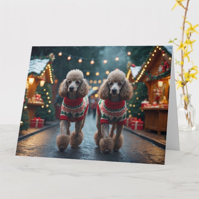 Poodle Hunde Weihnachtsschnee Urlaub Karte (Gelbe Blume)